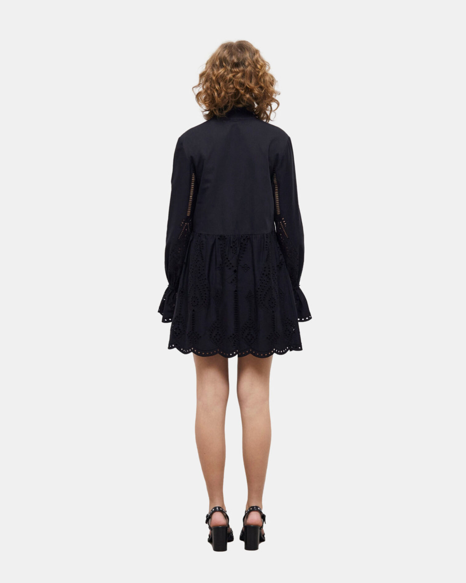 Kurzes, schwarzes Kleid mit englischer Stickerei, BLACK, hi-res image number null