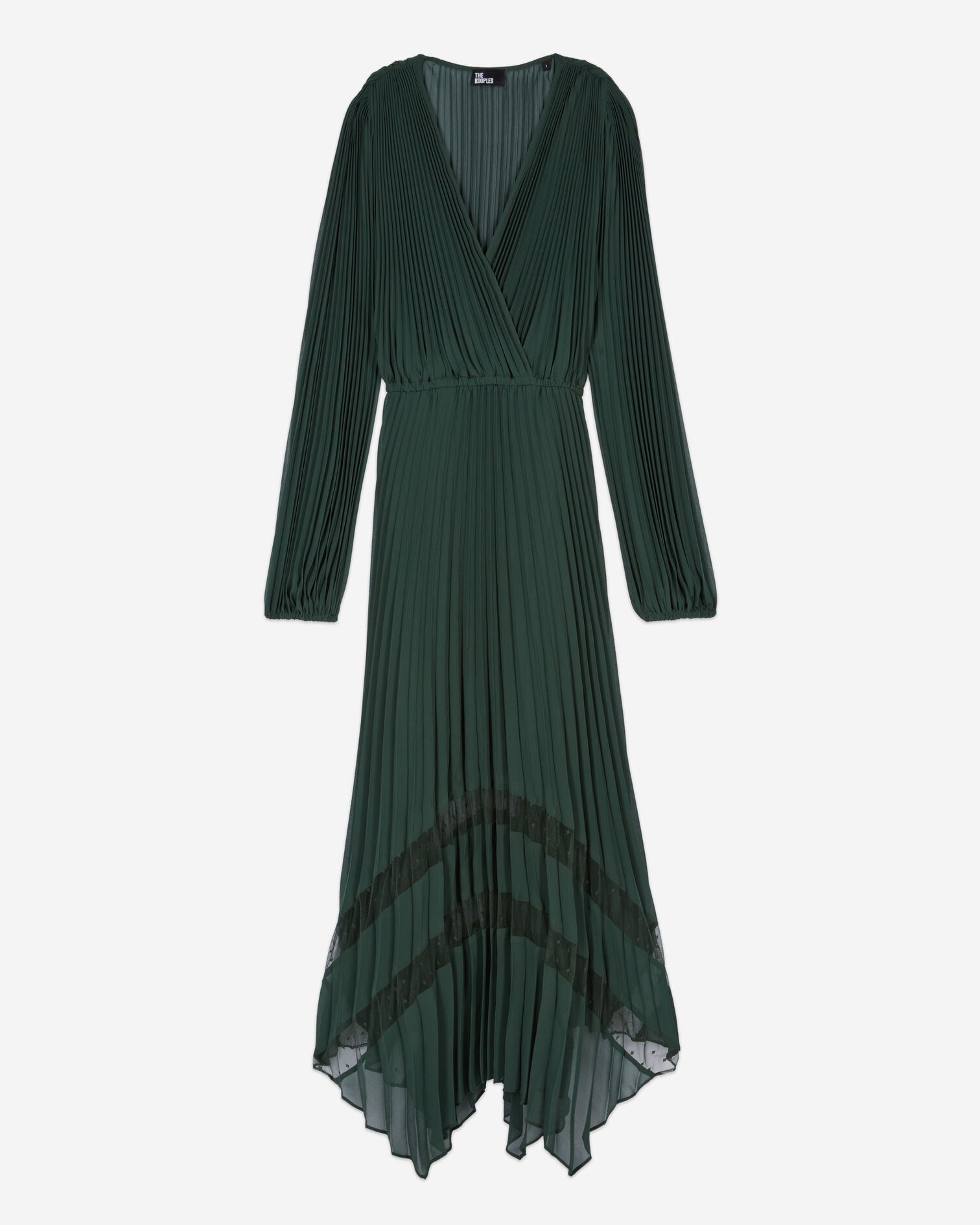 Green pleated long dress, WOOD KAKI, hi-res image number null