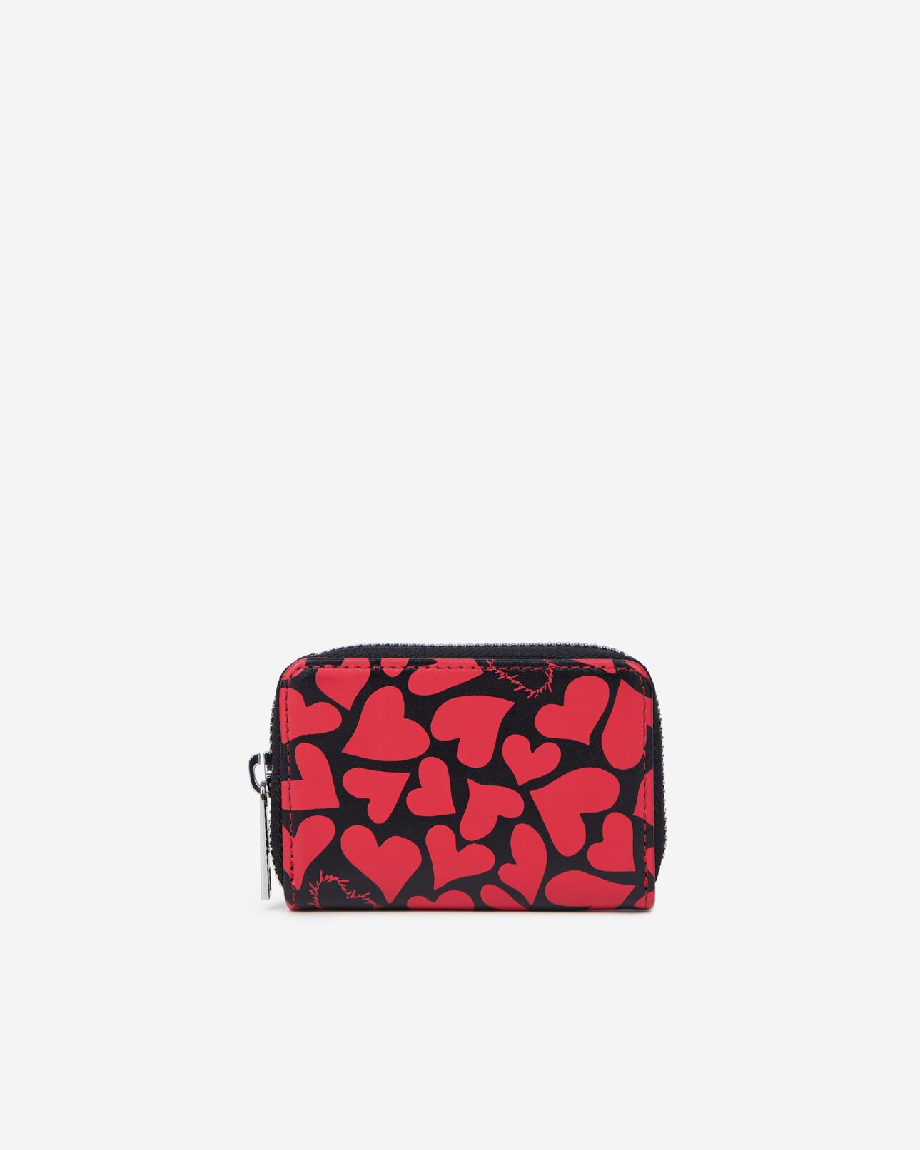 The Kooples WOMEN BLACK WHITE black leather coin purse with hearts print