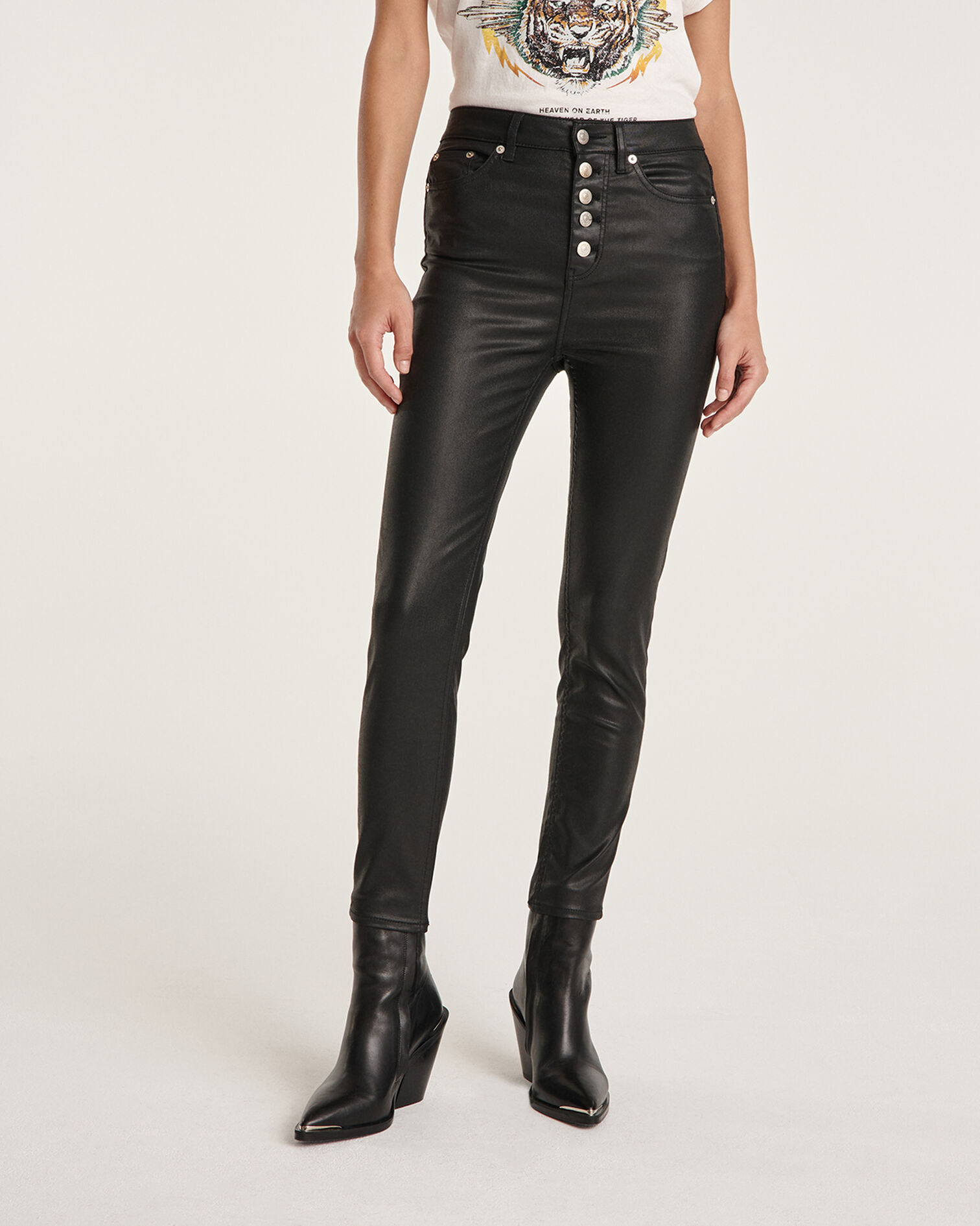 Cowboy-style heeled black ankle boots, BLACK, hi-res image number null