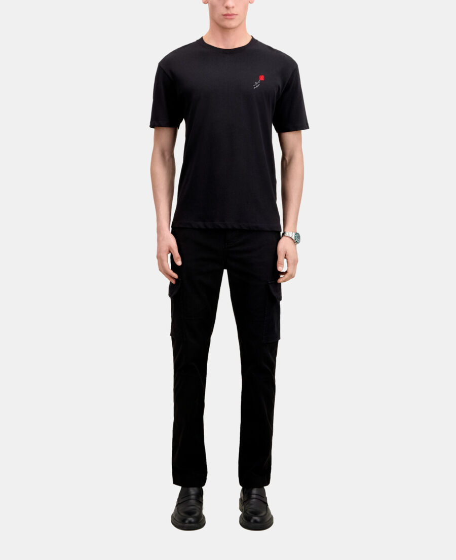 men's black t-shirt with flower embroidery