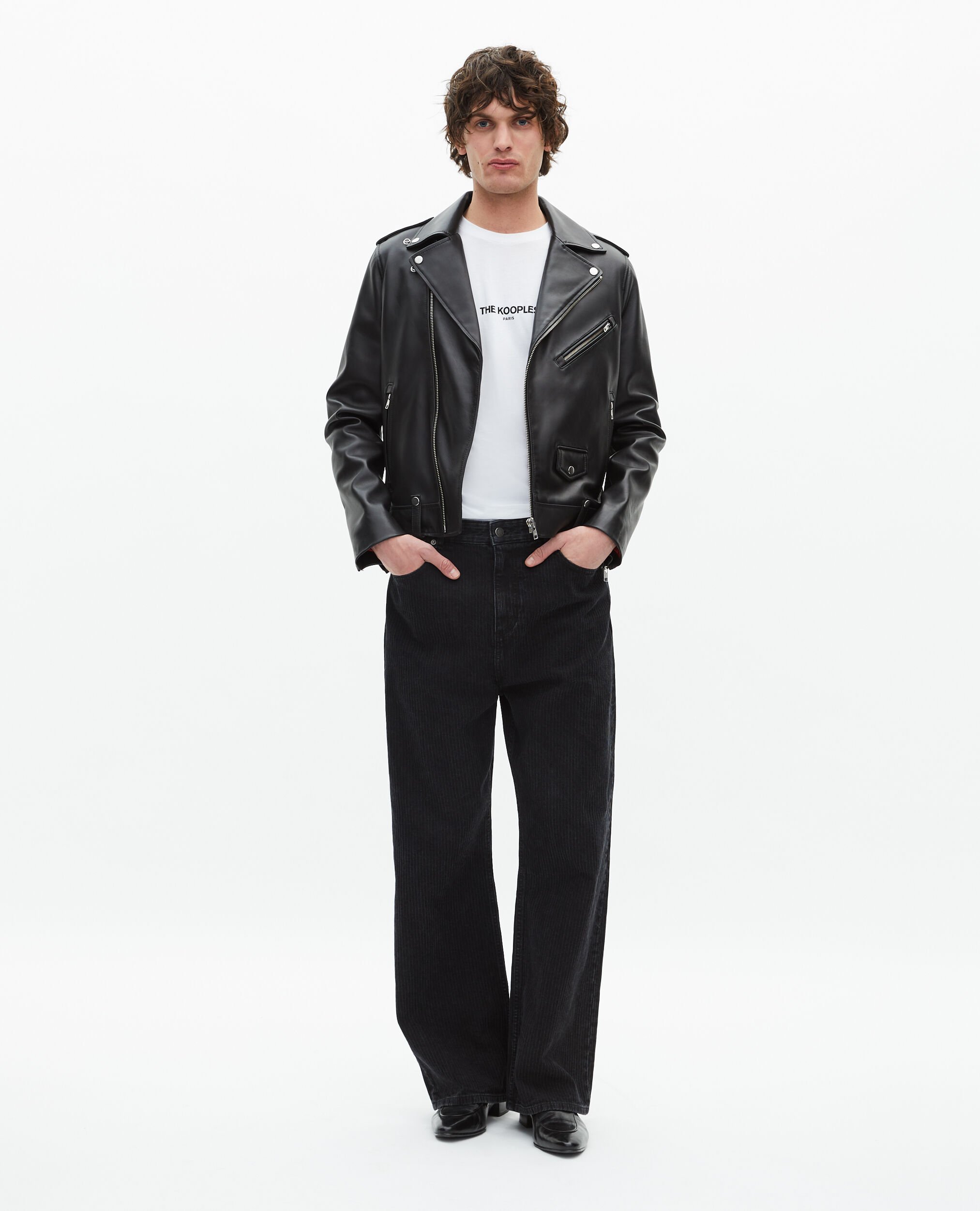 Blouson biker en cuir noir, BLACK, hi-res image number null