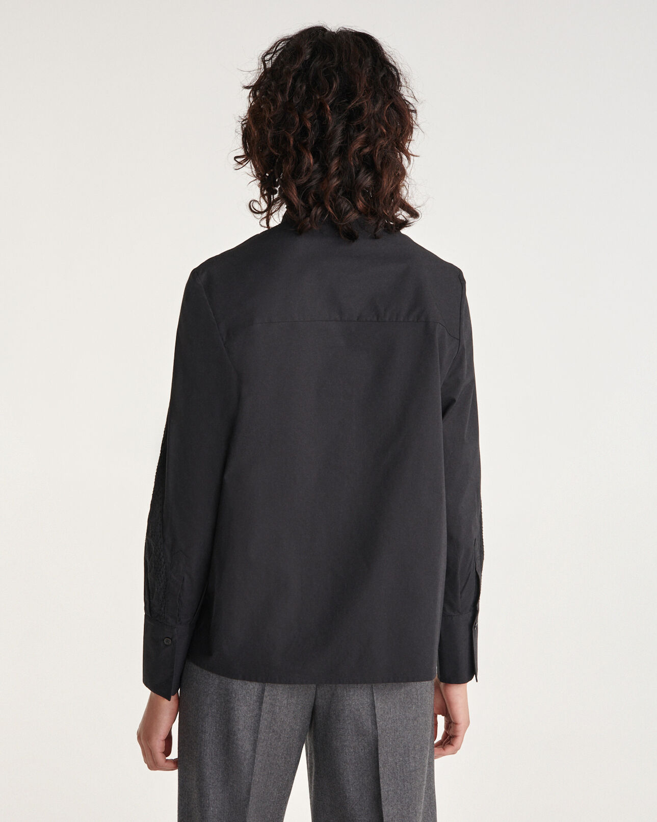 The Kooples MUJER BLACK camisa negra algodón bordada manga