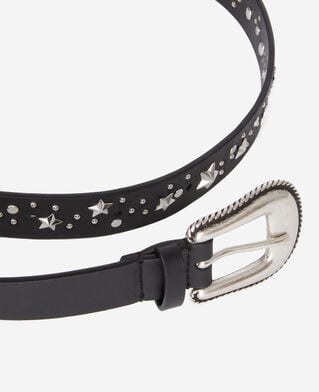 The Kooples WOMEN BLACK black leather belt with stars