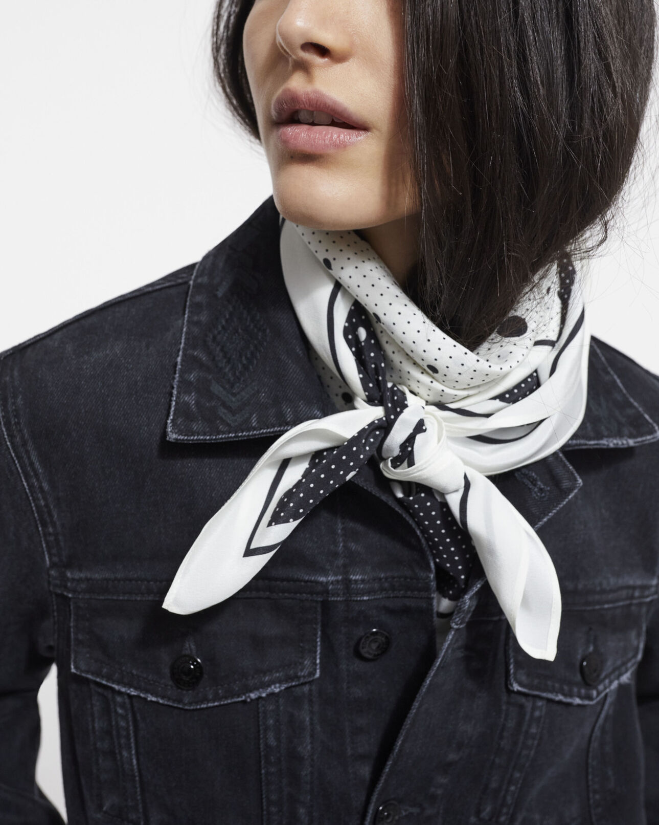 The Kooples MIXED ECRU BLACK printed satin silk scarf