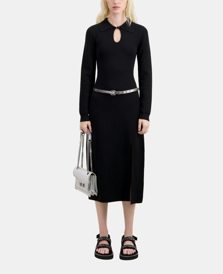 The Kooples FEMME BLACK robe longue en maille noire