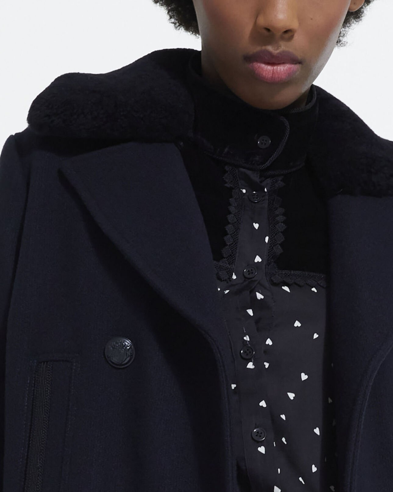 The Kooples FEMME NAVY manteau en laine bleu marine