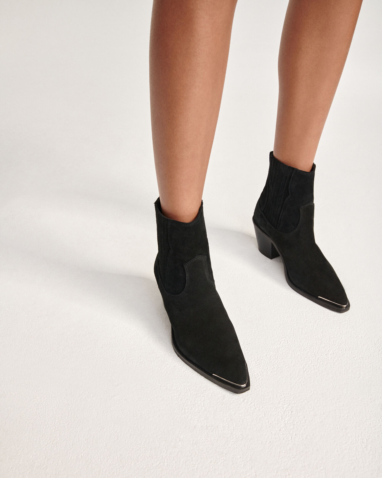 The Kooples WOMEN BLACK western-style black suede ankle boots