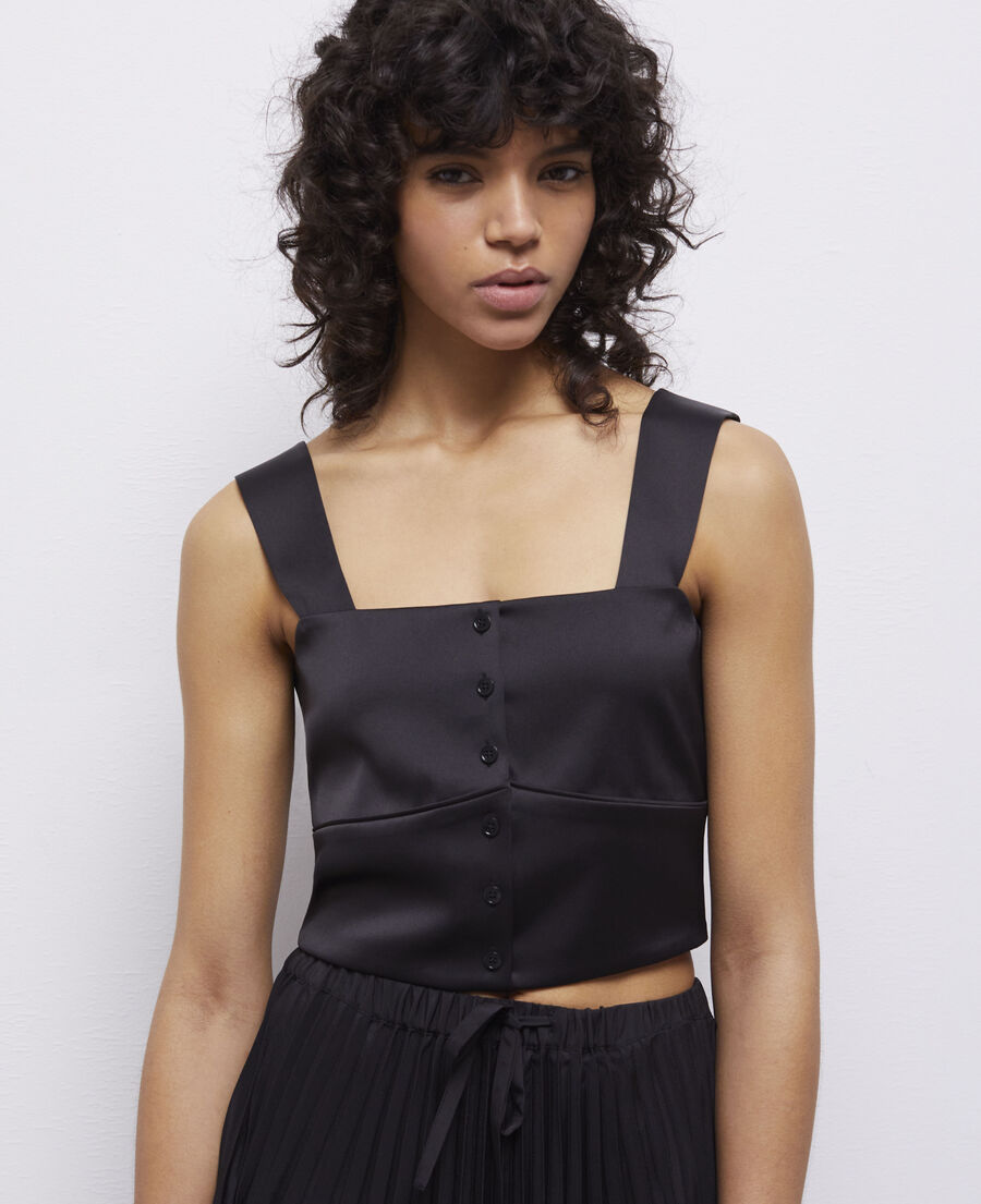 short black satin top with buttoning