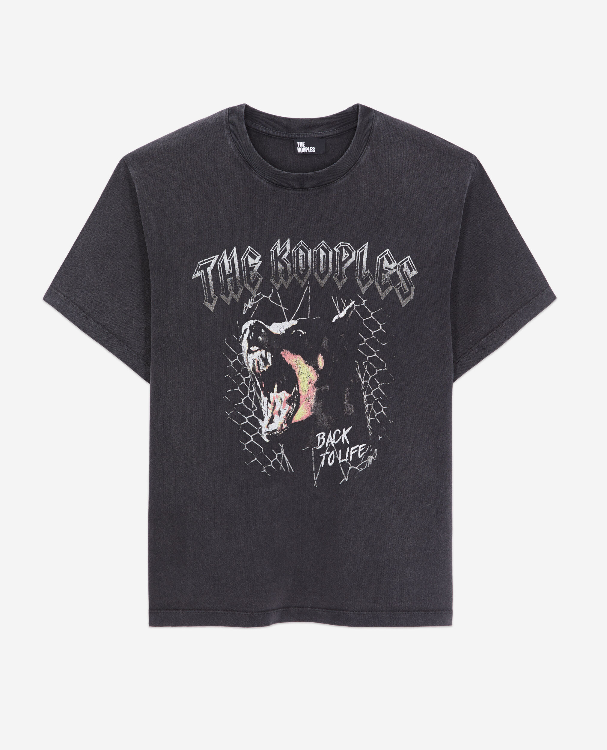 Women's black t-shirt with barking dog serigraphy, BLACK WASHED, hi-res image number null