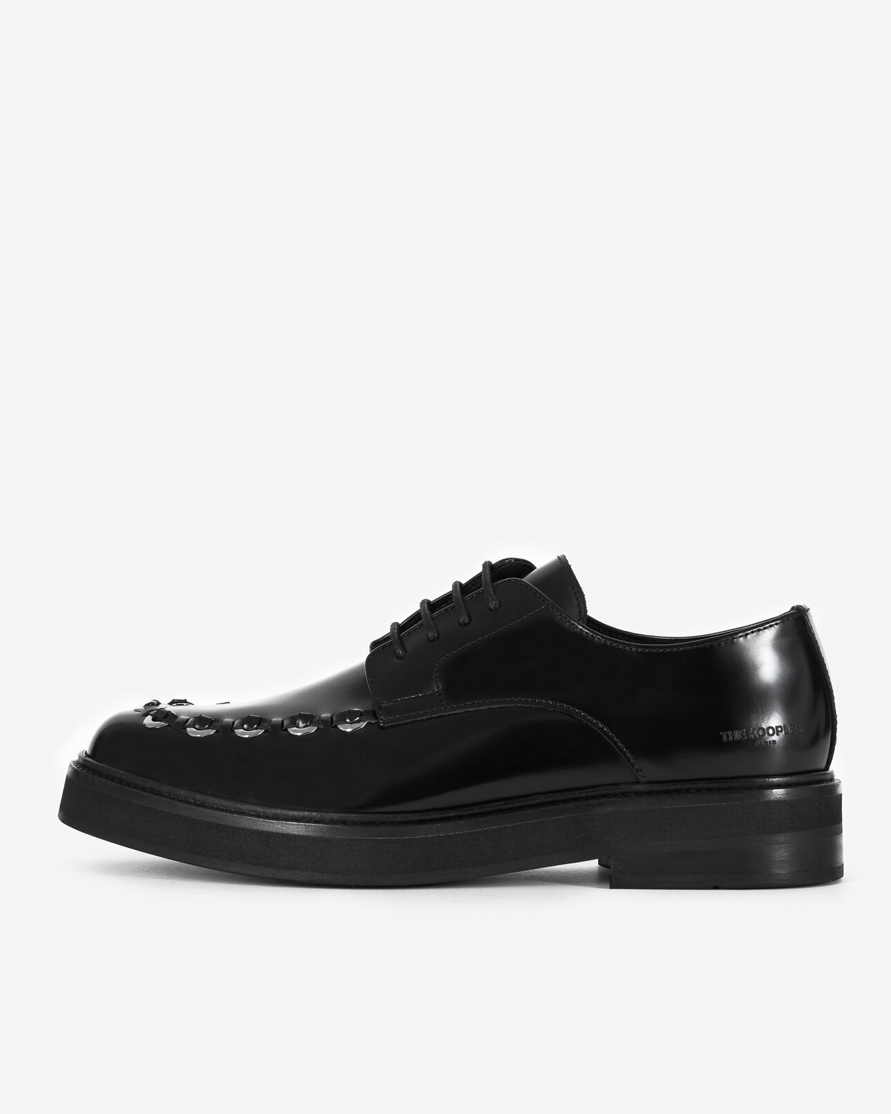 The Kooples FEMME BLACK derbies noirs cuir à œillets tressés