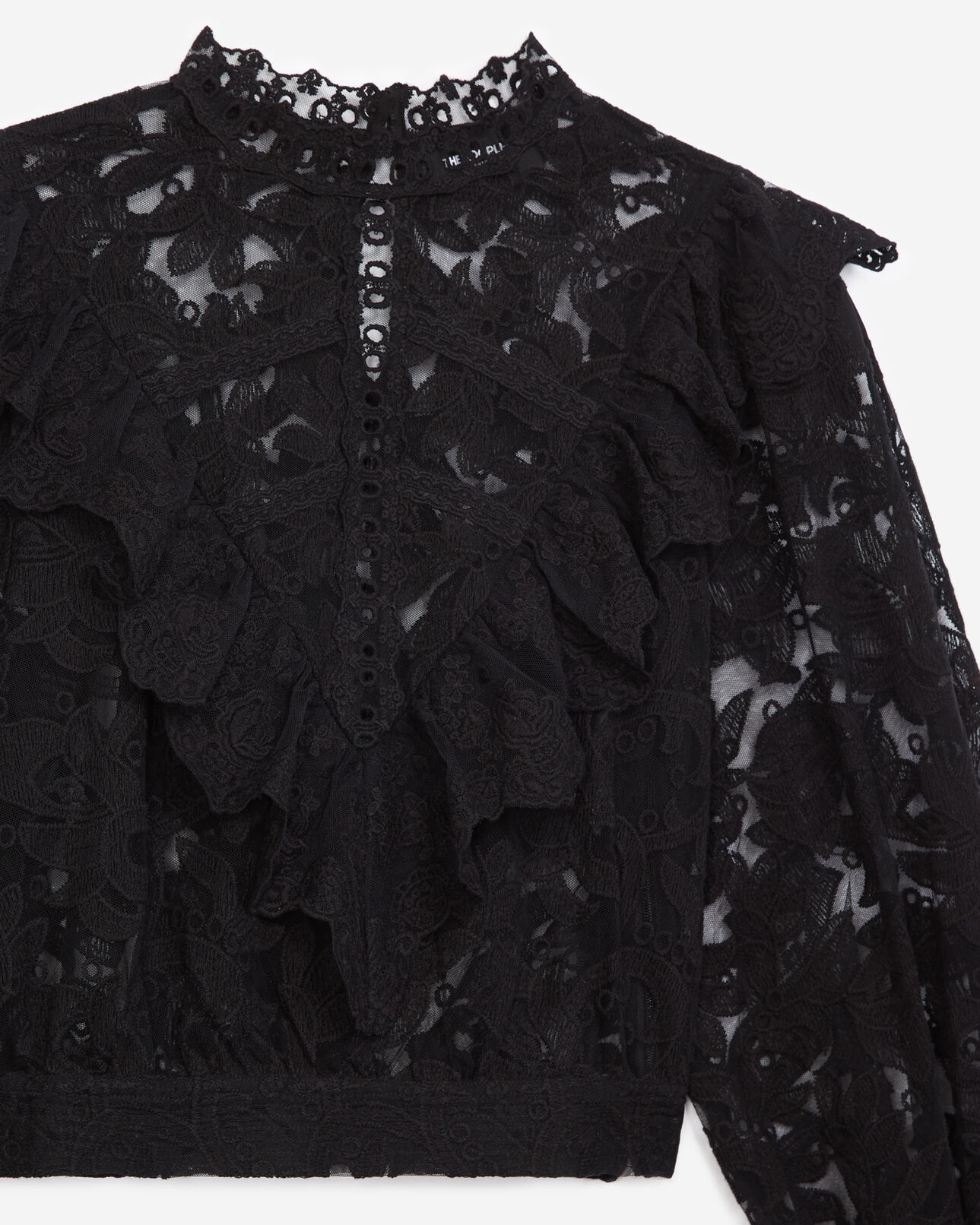 The Kooples FEMME BLACK top dentelle noir à détail plastron