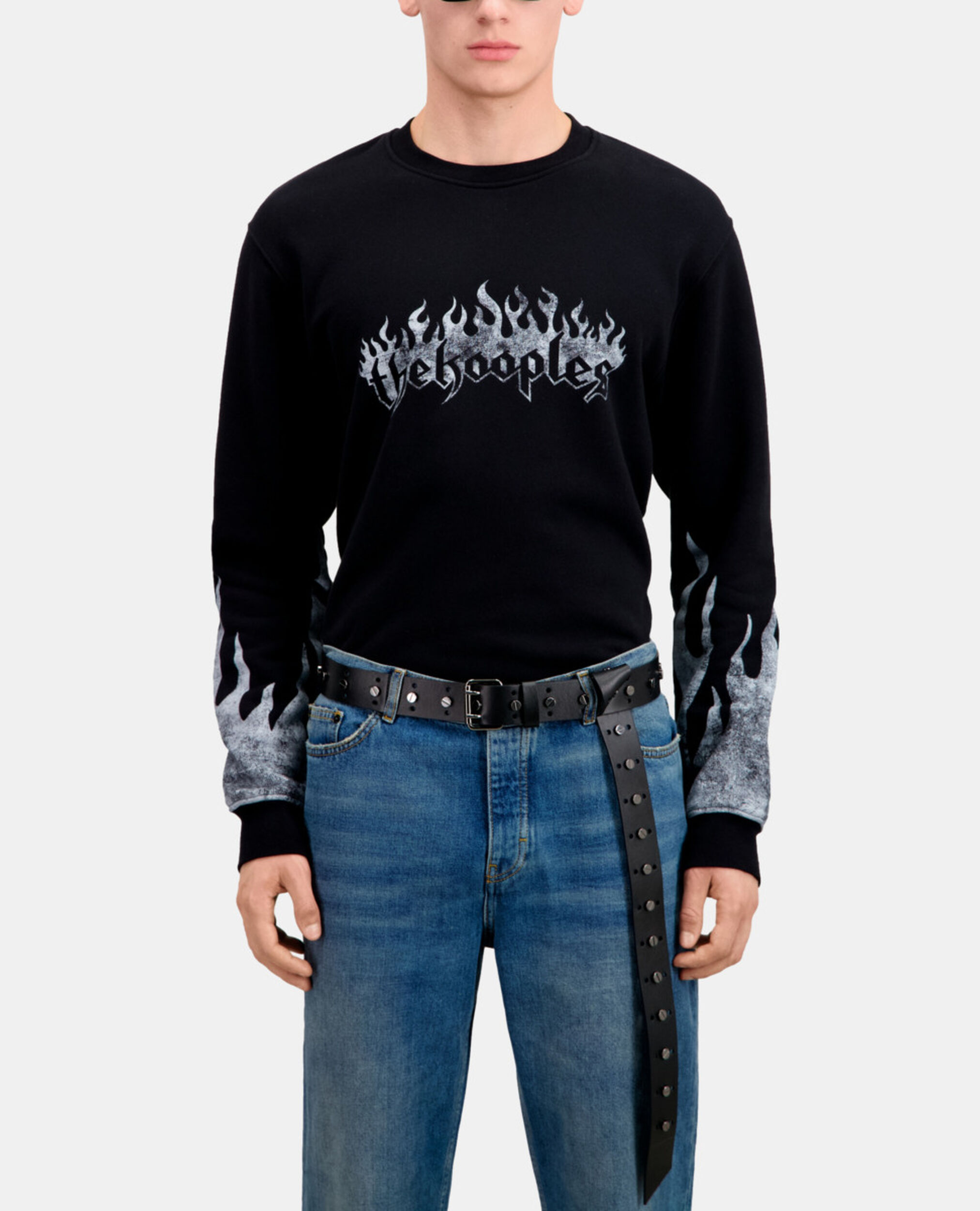 Men's Black sweatshirt with Kooples on fire serigraphy, BLACK, hi-res image number null