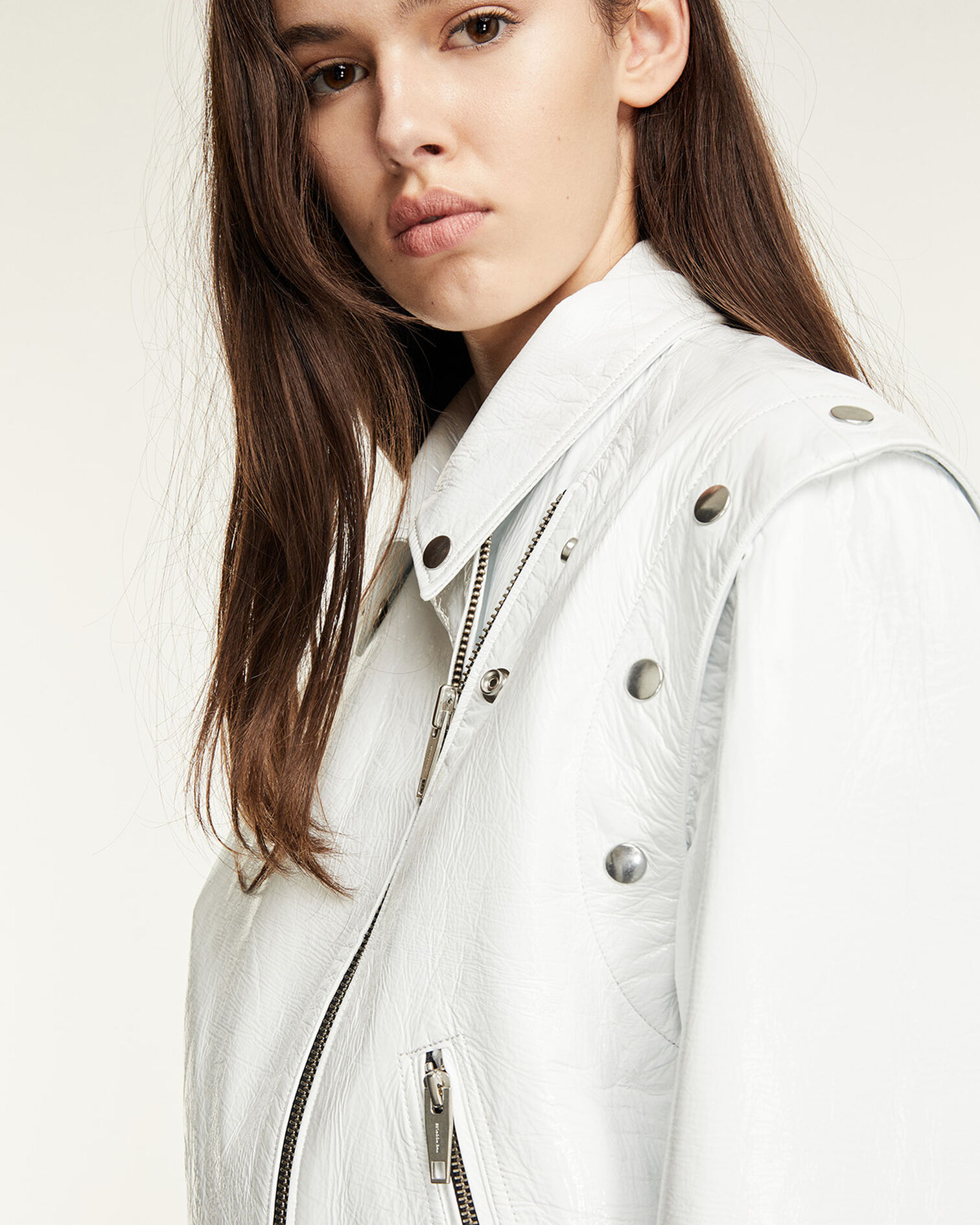 White leather jacket with detachable sleeves, WHITE, hi-res image number null
