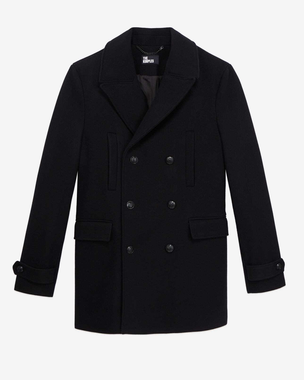 The Kooples MEN BLACK wool-blend mid-length black pea coat