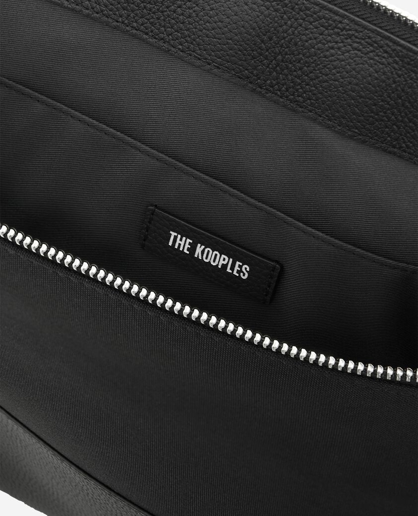 The Kooples HERREN BLACK computertasche aus canvas und genarbtem leder in schwarz