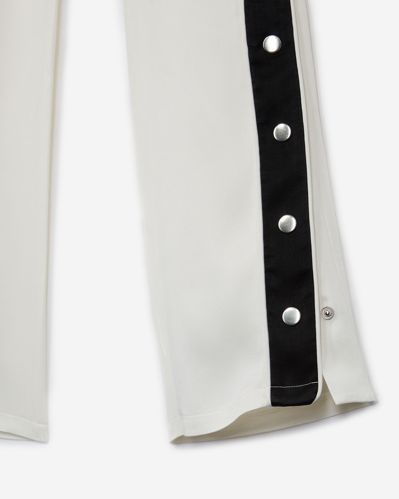 The Kooples FEMME ECRU BLACK pantalon fluide blanc viscose bande contrastée