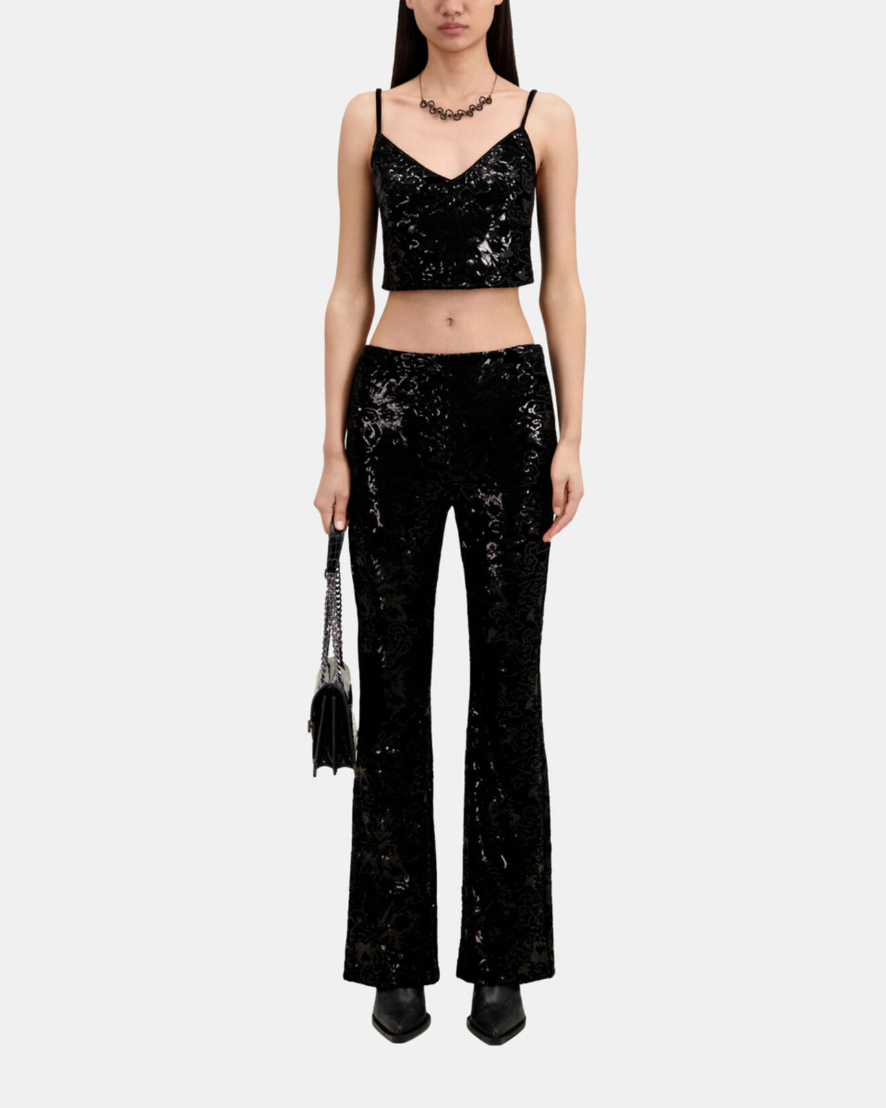 The Kooples WOMEN BLACK black velvet cropped top with sequins
