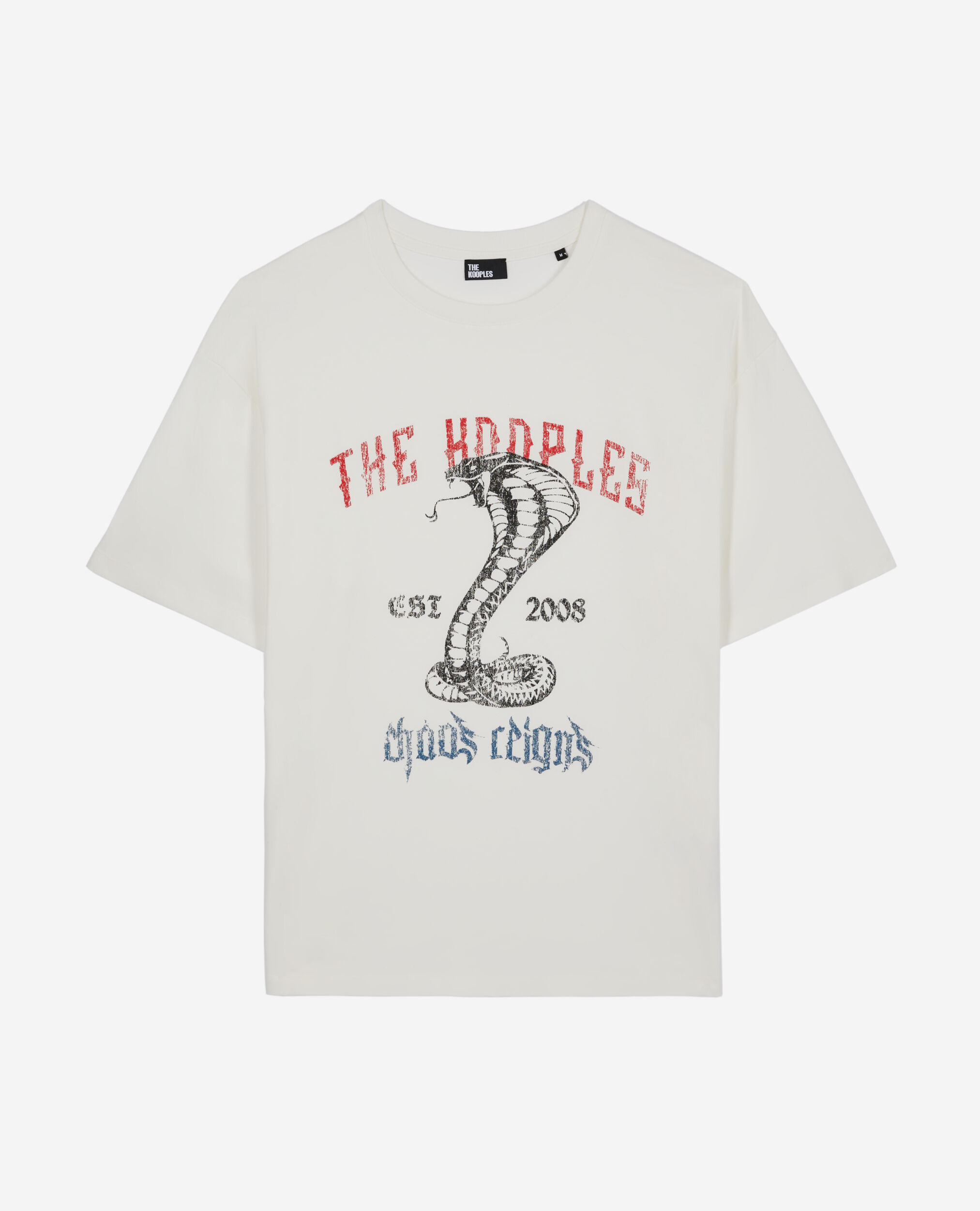 Ecrufarbenes T-Shirt mit Chaos-Schlangensiebdruck, ECRU, hi-res image number null