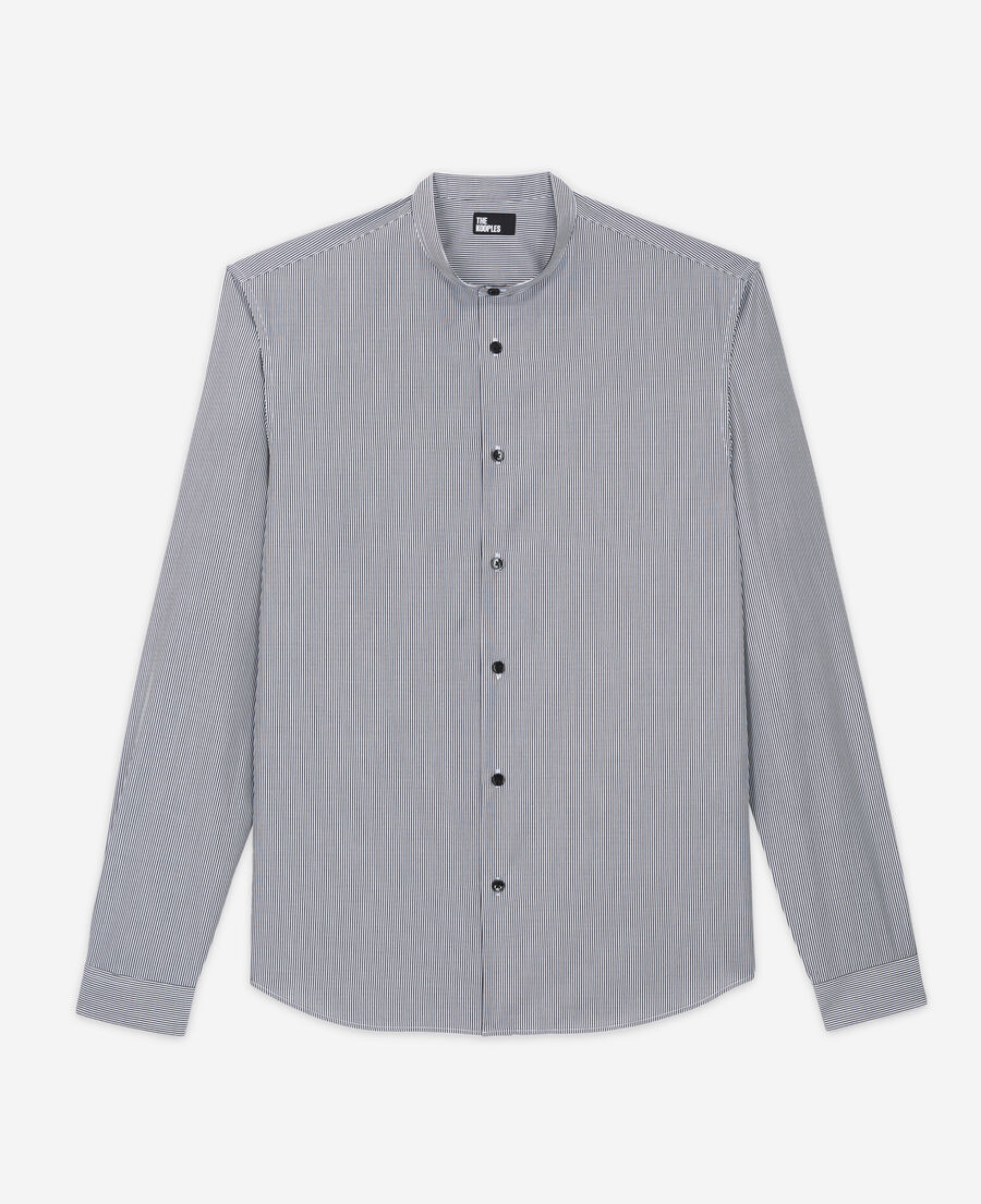 slim-fit striped shirt with officer collar