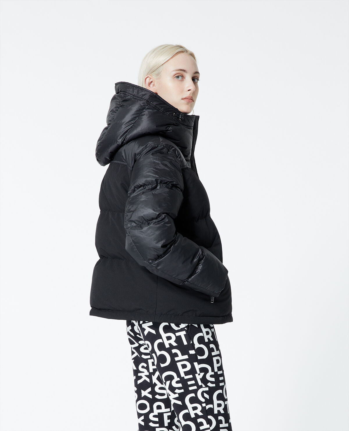 Technical fabric black down jacket w pockets The Kooples
