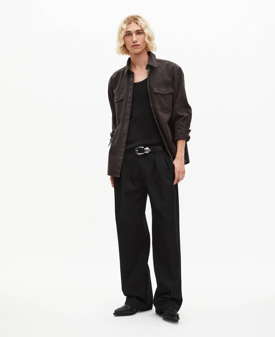 The Kooples H WASHED GREY brown and blue molten stripe overshirt