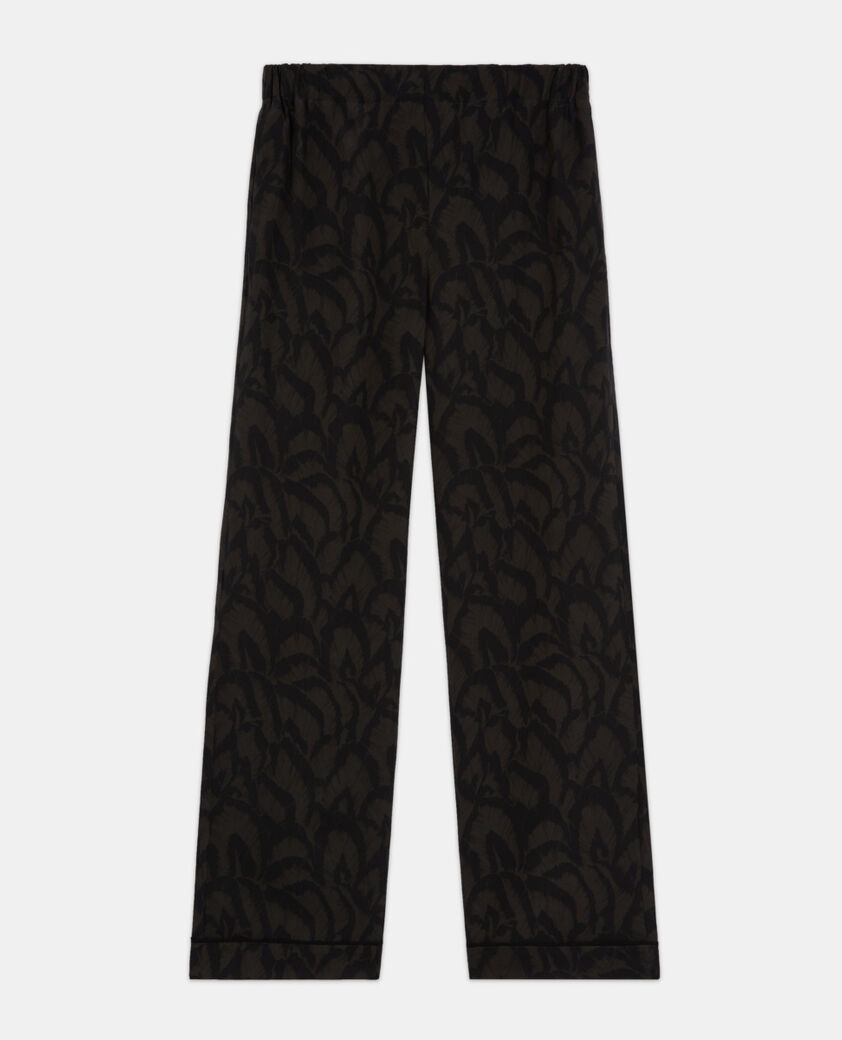 The Kooples FEMME KAKI BLACK pantalon en soie imprimé
