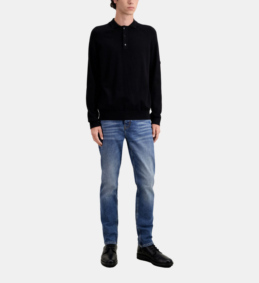 Mens black knitted polo sales