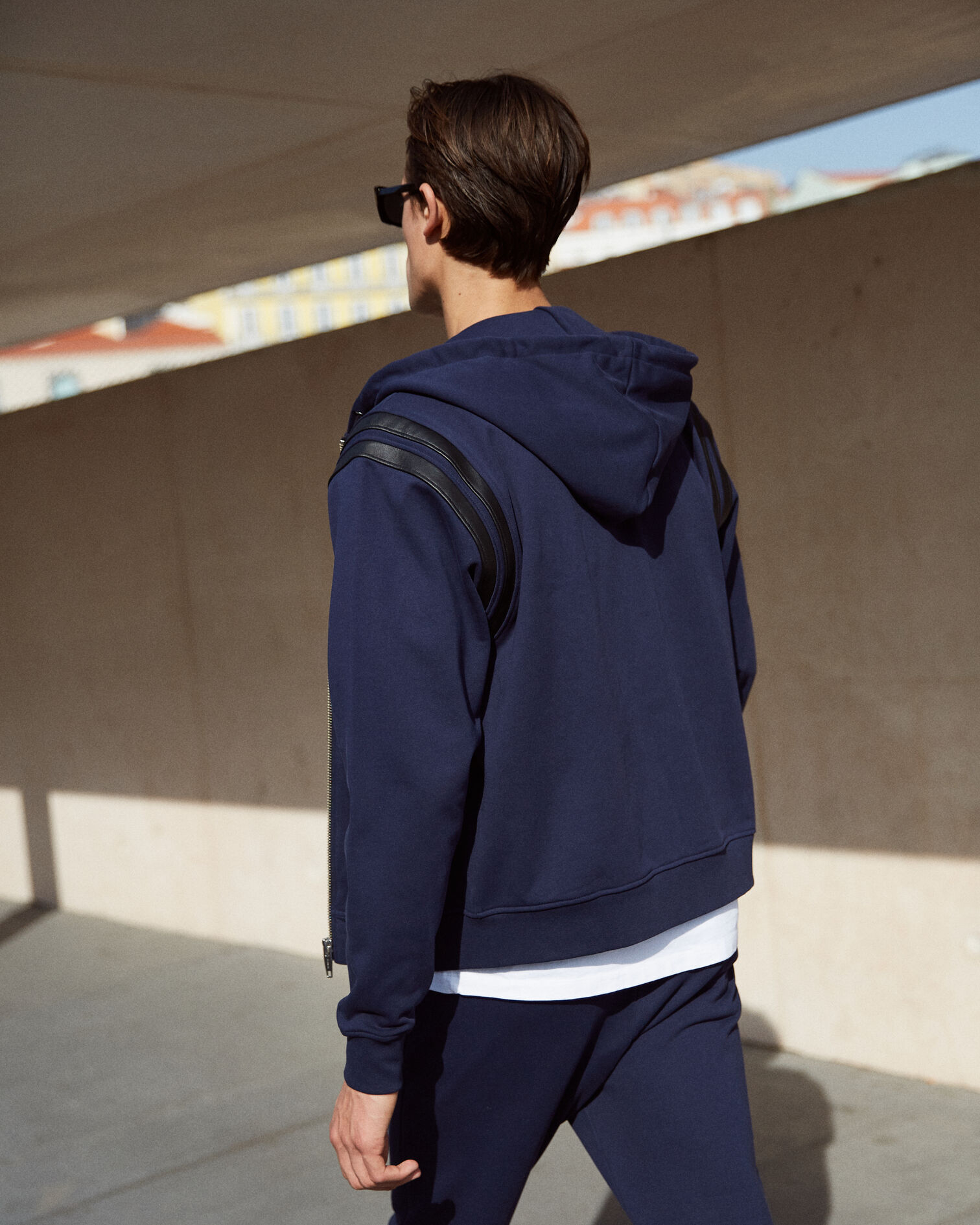Sweater with leather, NAVY, hi-res image number null
