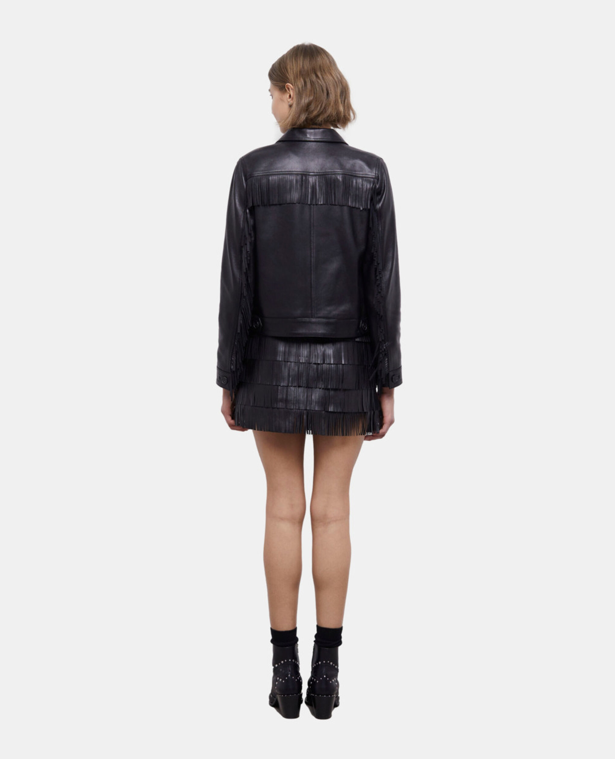 Blouson en cuir noir, BLACK, hi-res image number null