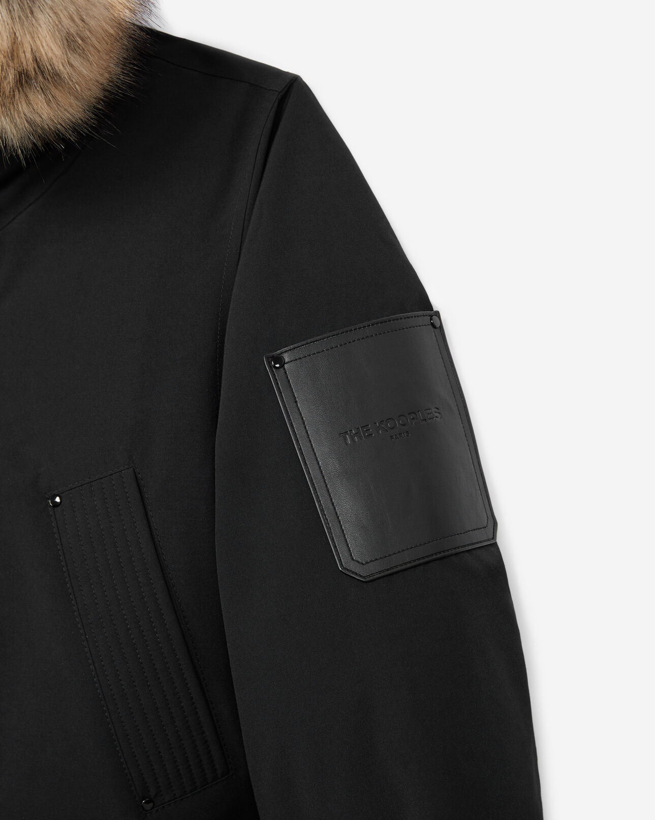 The Kooples HOMBRE BLACK parka negra larga detalle piel