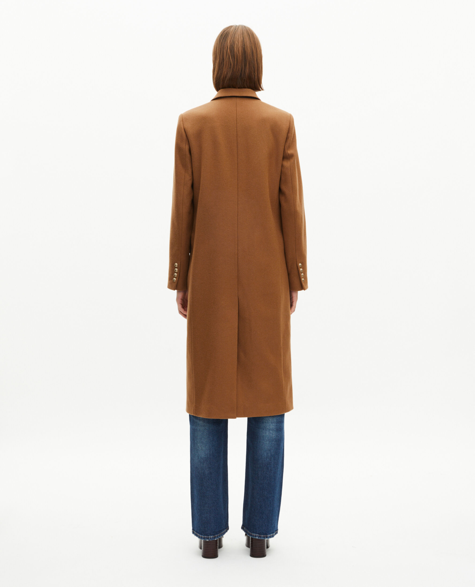Long double-breasted camel wool coat | The Kooples US