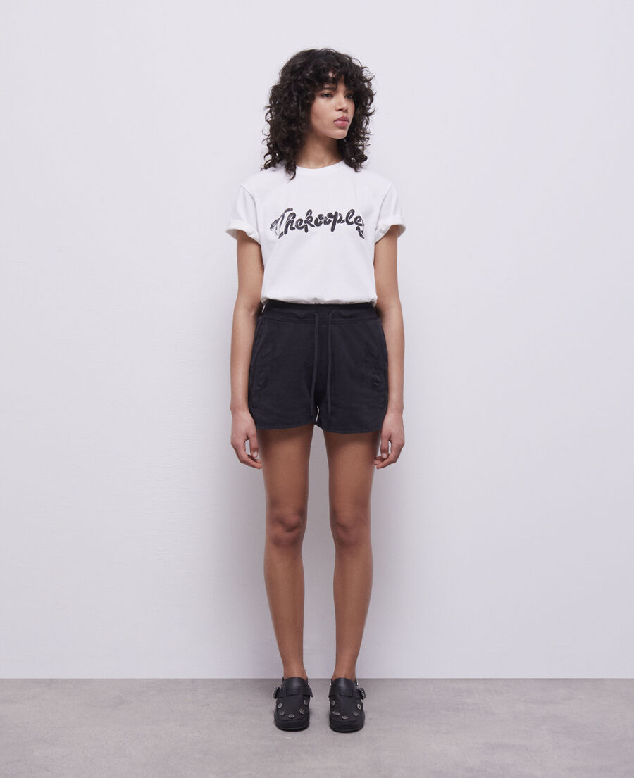 schwarze shorts aus molton mit stickereien