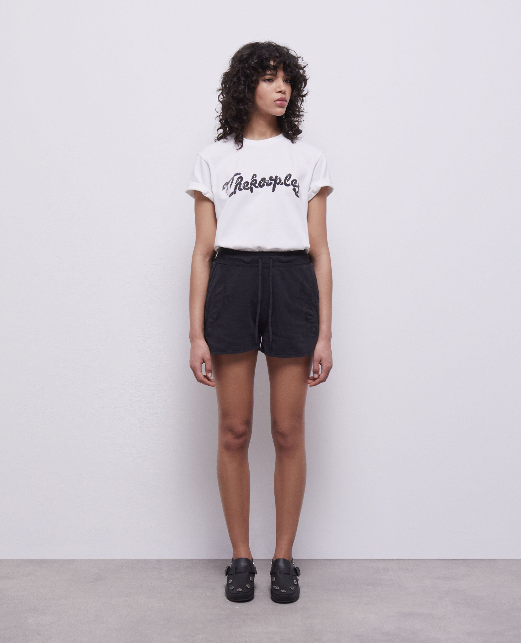 Schwarze Shorts aus Molton mit Stickereien, BLACK WASHED, hi-res image number null