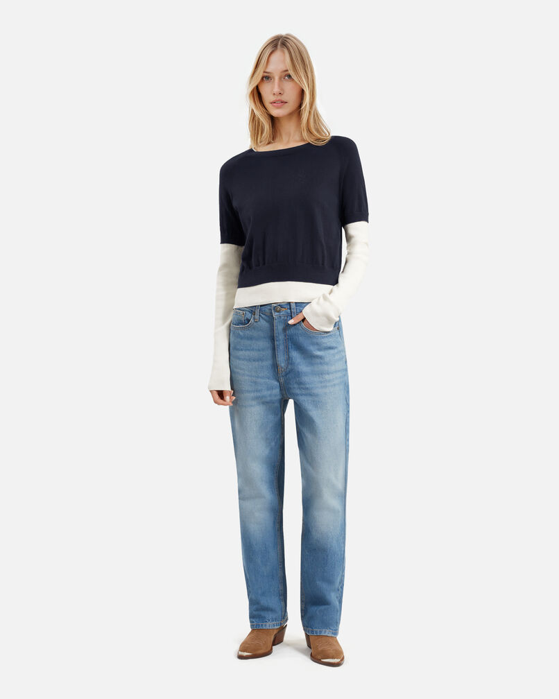 The Kooples FEMME DARK NAVY-ECRU pull bleu marine et ecru