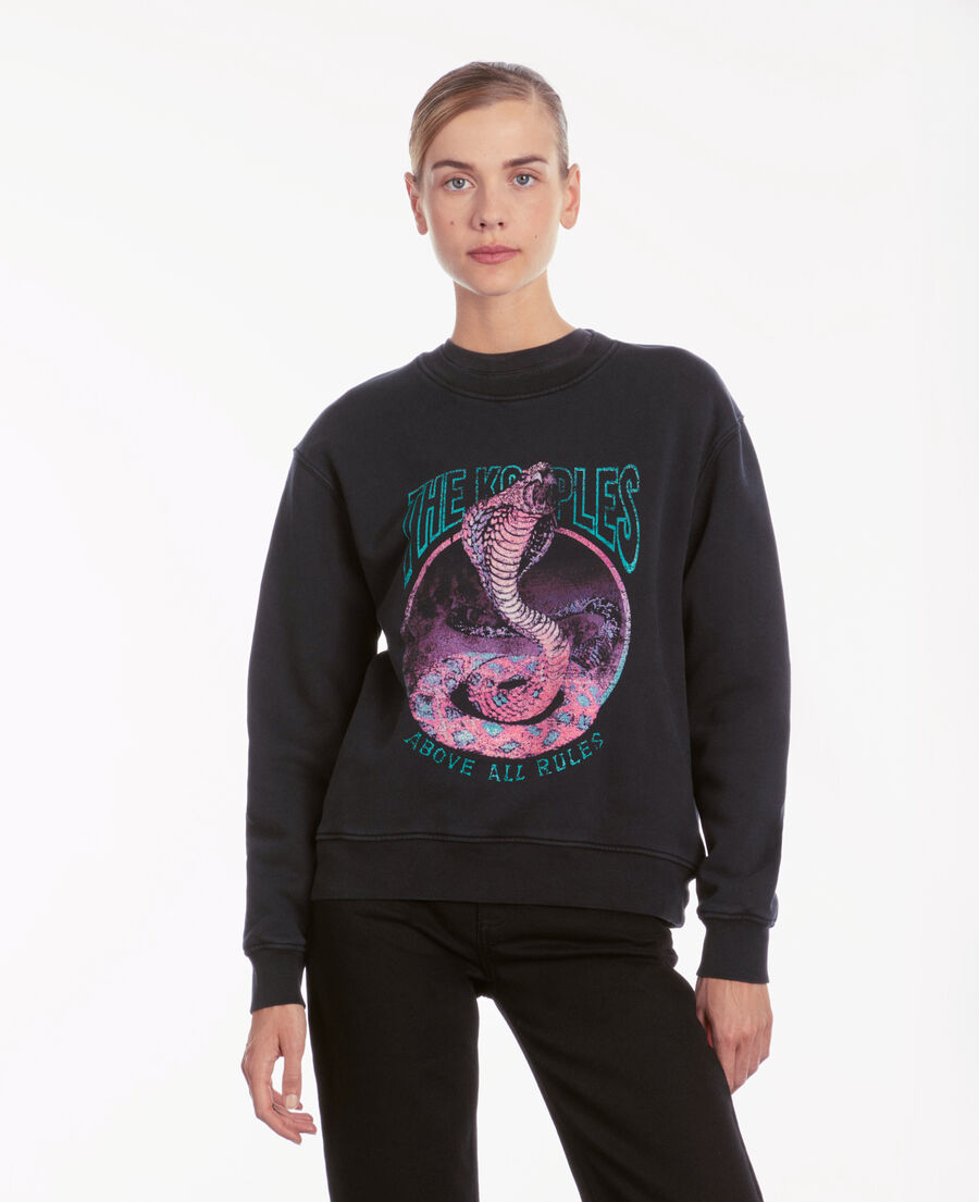 sweatshirt noir avec sérigraphie cobra