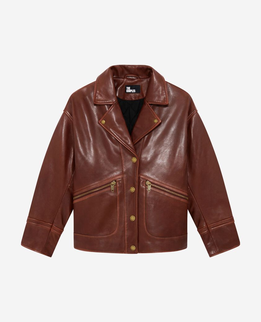 The Kooples MUJER BROWN chaqueta grande de cuero marrón
