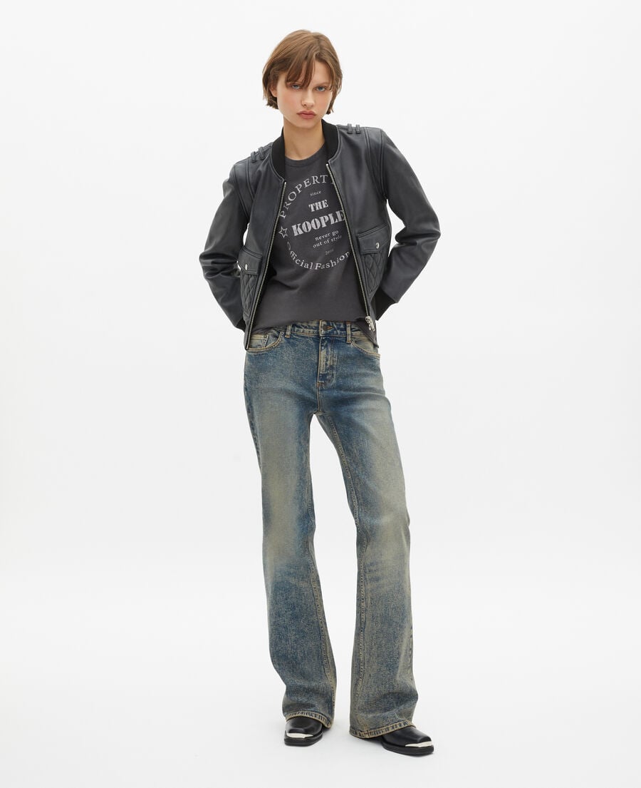 The Kooples DAMEN BLACK WASHED schwarze lederjacke mit vintage-effekt