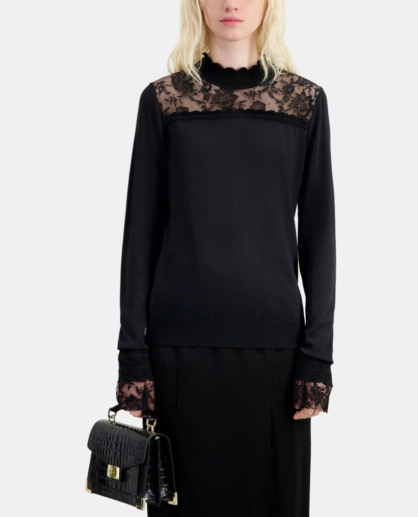 The Kooples WOMEN BLACK black sweater with lace details