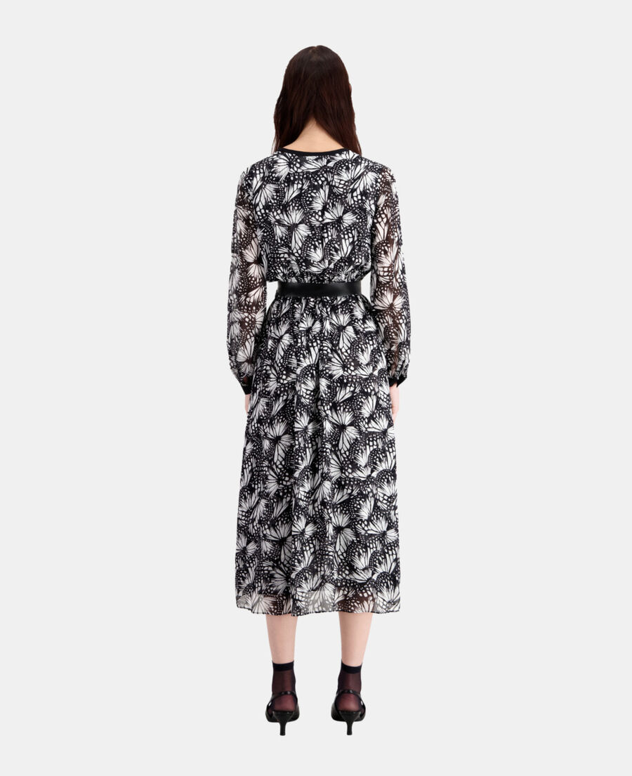 langes kleid mit print und knopfverschluss