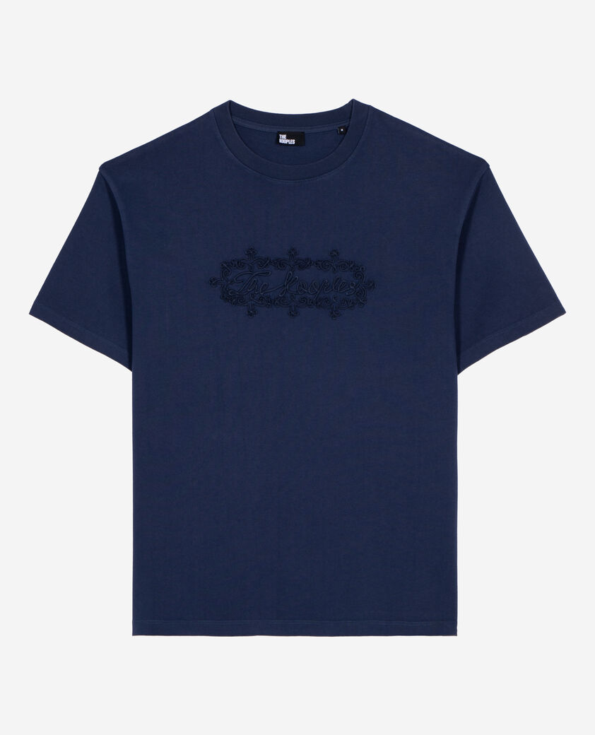 The Kooples HOMME DARK NAVY t-shirt avec broderie logo bleu marine