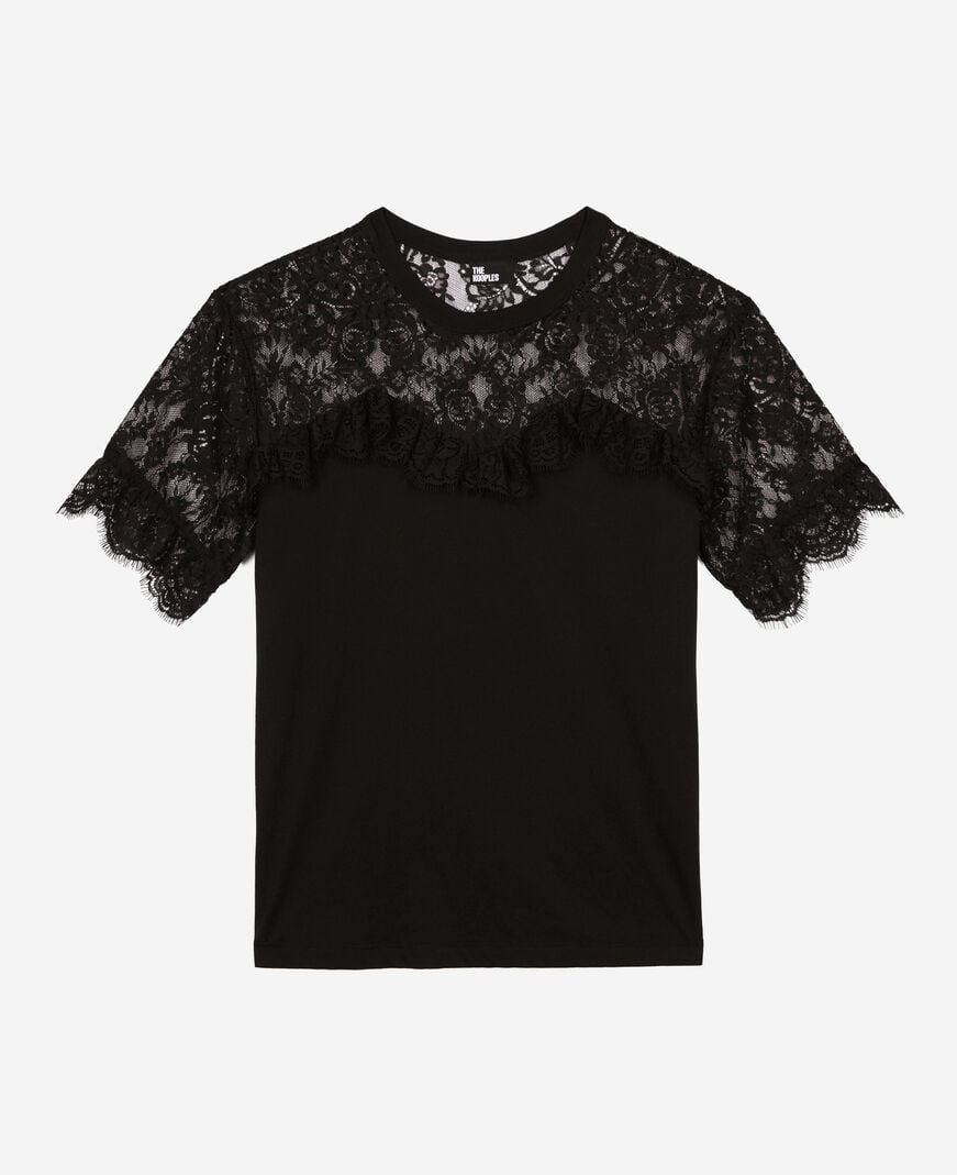 The Kooples FEMME BLACK t-shirt avec dentelle noir