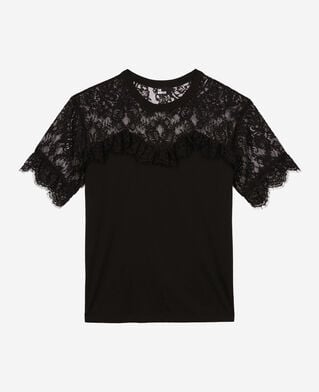 The Kooples FEMME BLACK t-shirt avec dentelle noir