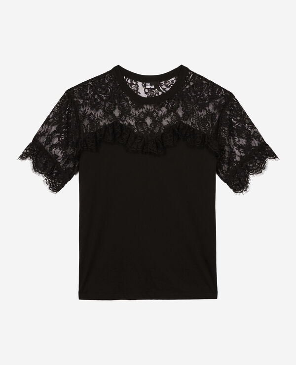The Kooples FEMME BLACK t-shirt avec dentelle noir
