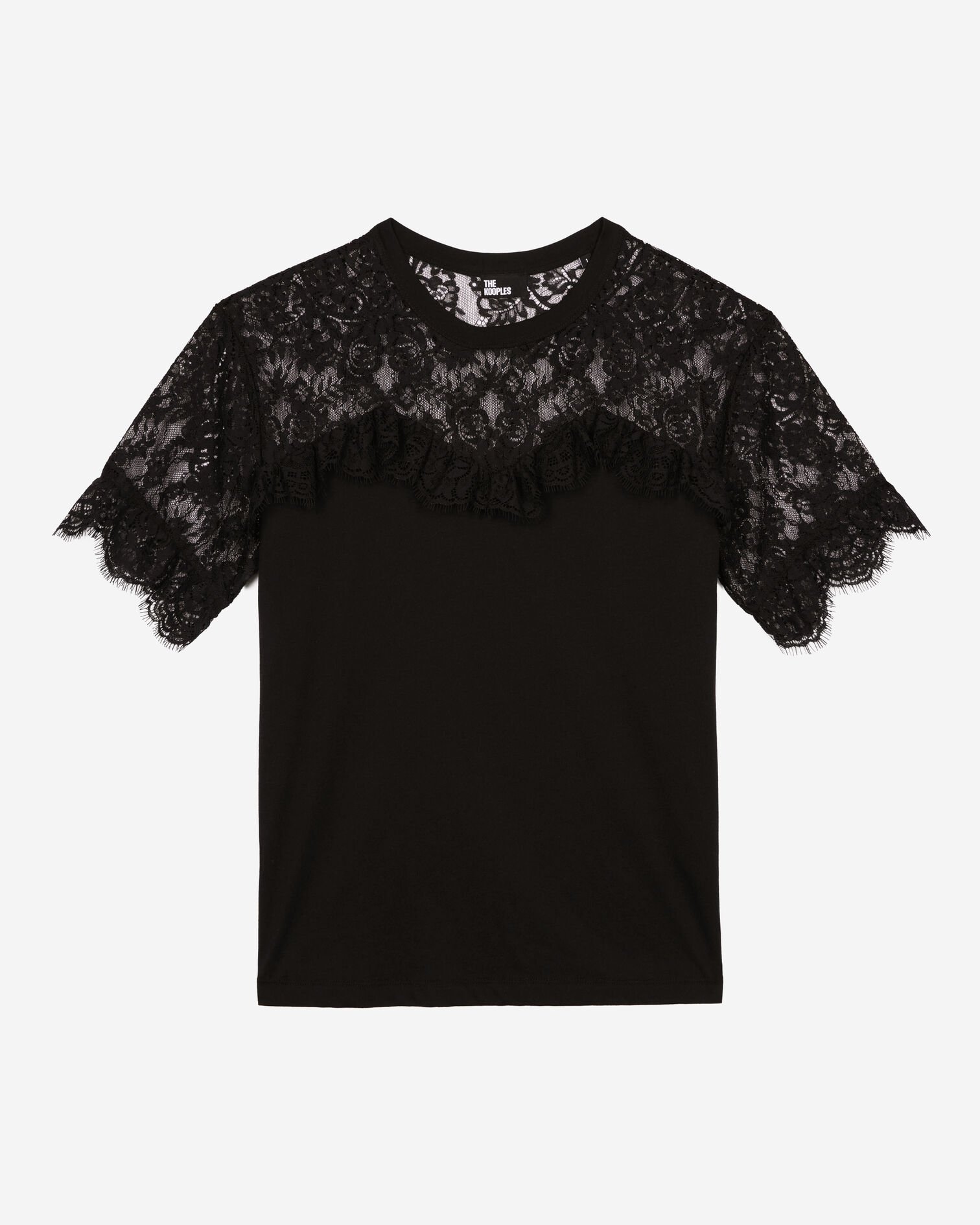 T-Shirt mit Spitze schwarz, BLACK, hi-res image number null