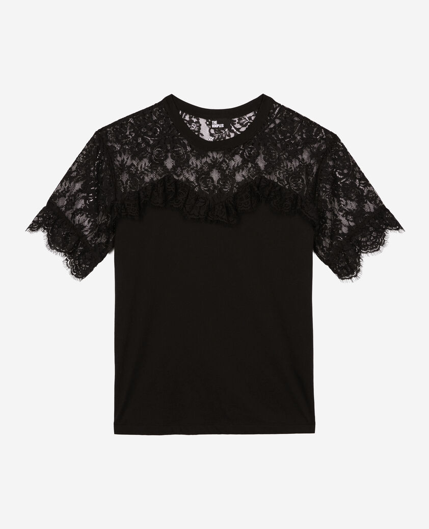 The Kooples FEMME BLACK t-shirt avec dentelle noir