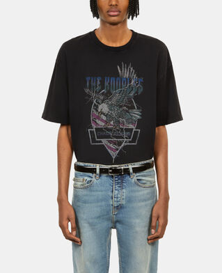 The Kooples HERREN BLACK WASHED schwarzes t-shirt mit chaos-adlersiebdruck