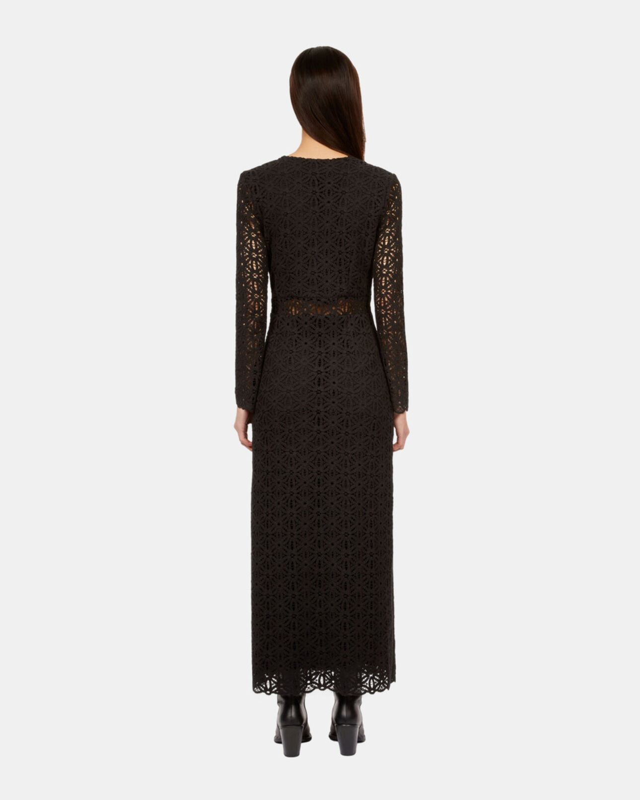 The Kooples MUJER BLACK vestido largo negro guipur