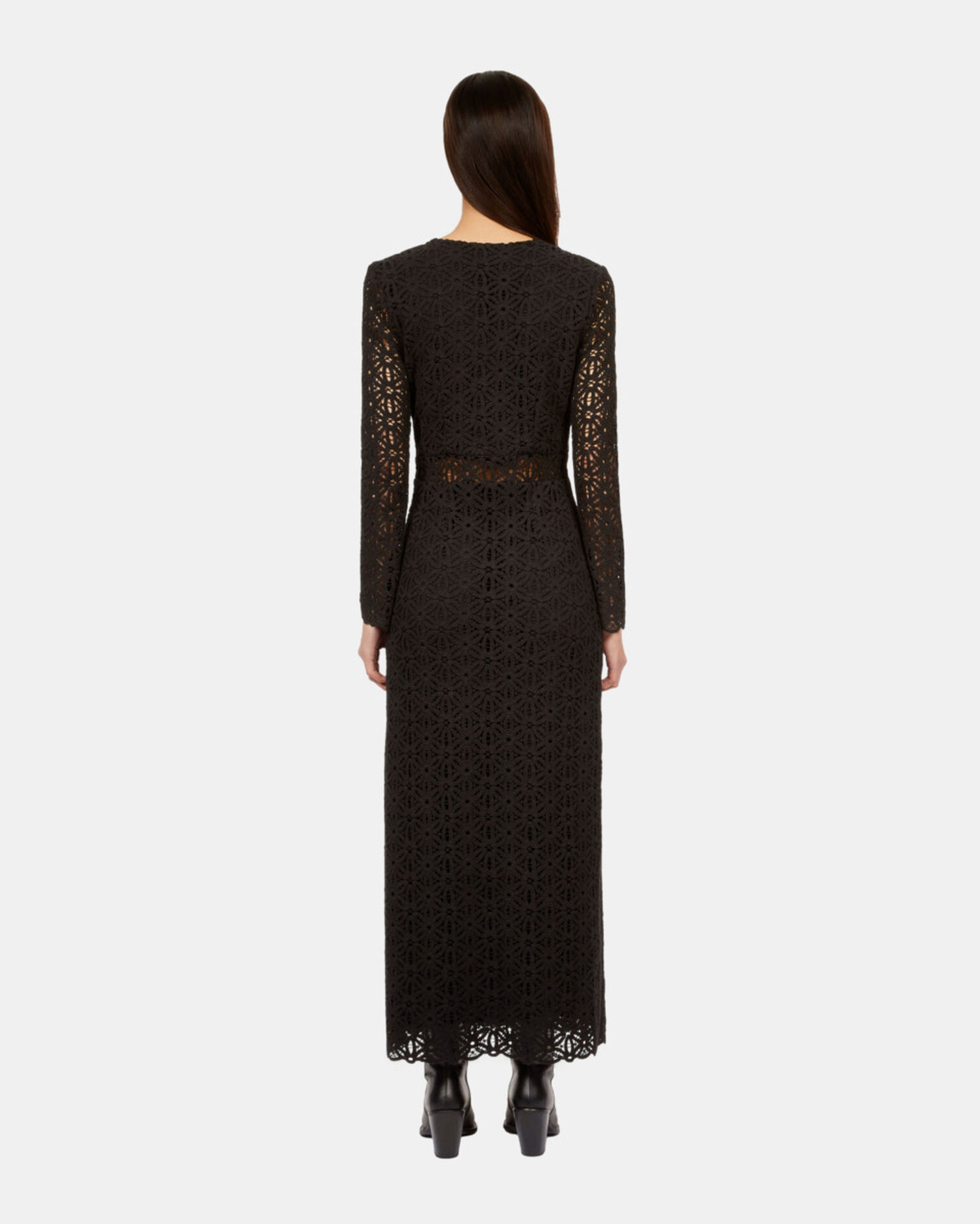 Vestido largo negro guipur, BLACK, hi-res image number null