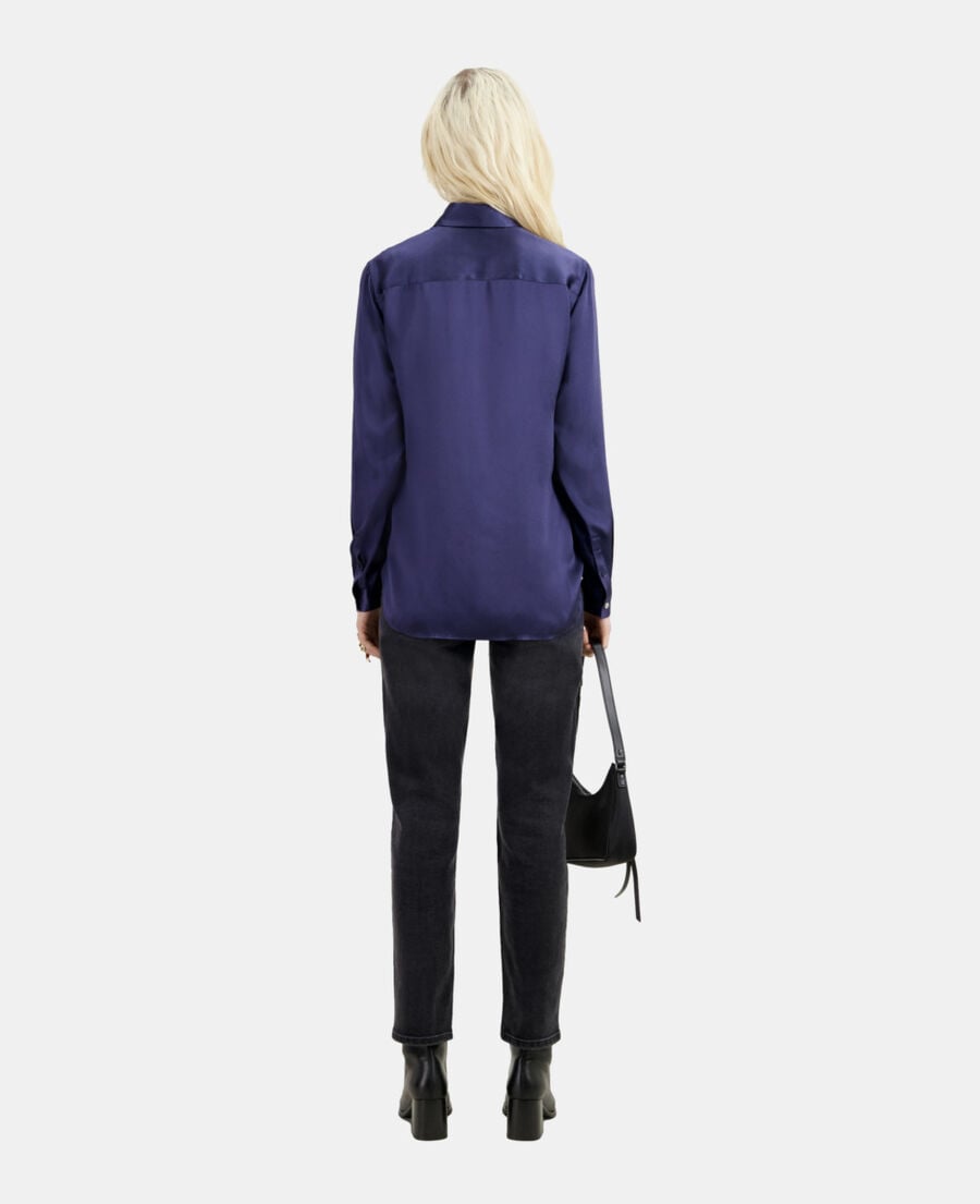 The Kooples WOMEN NIGHT BLUE blue satin silk shirt
